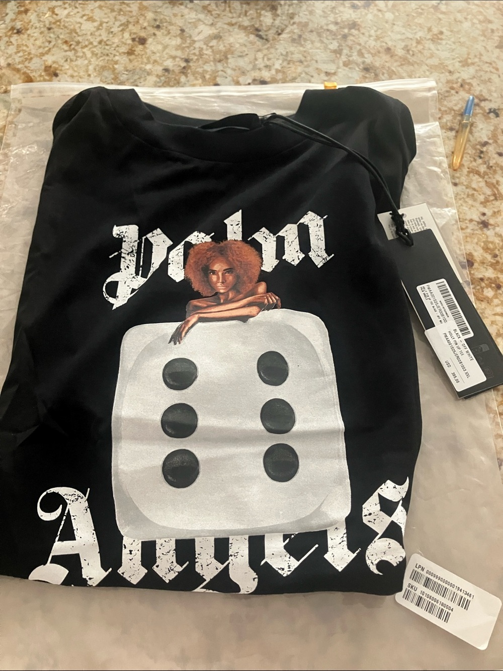 Black Graphic Tee with Dice and Woman Illustration
